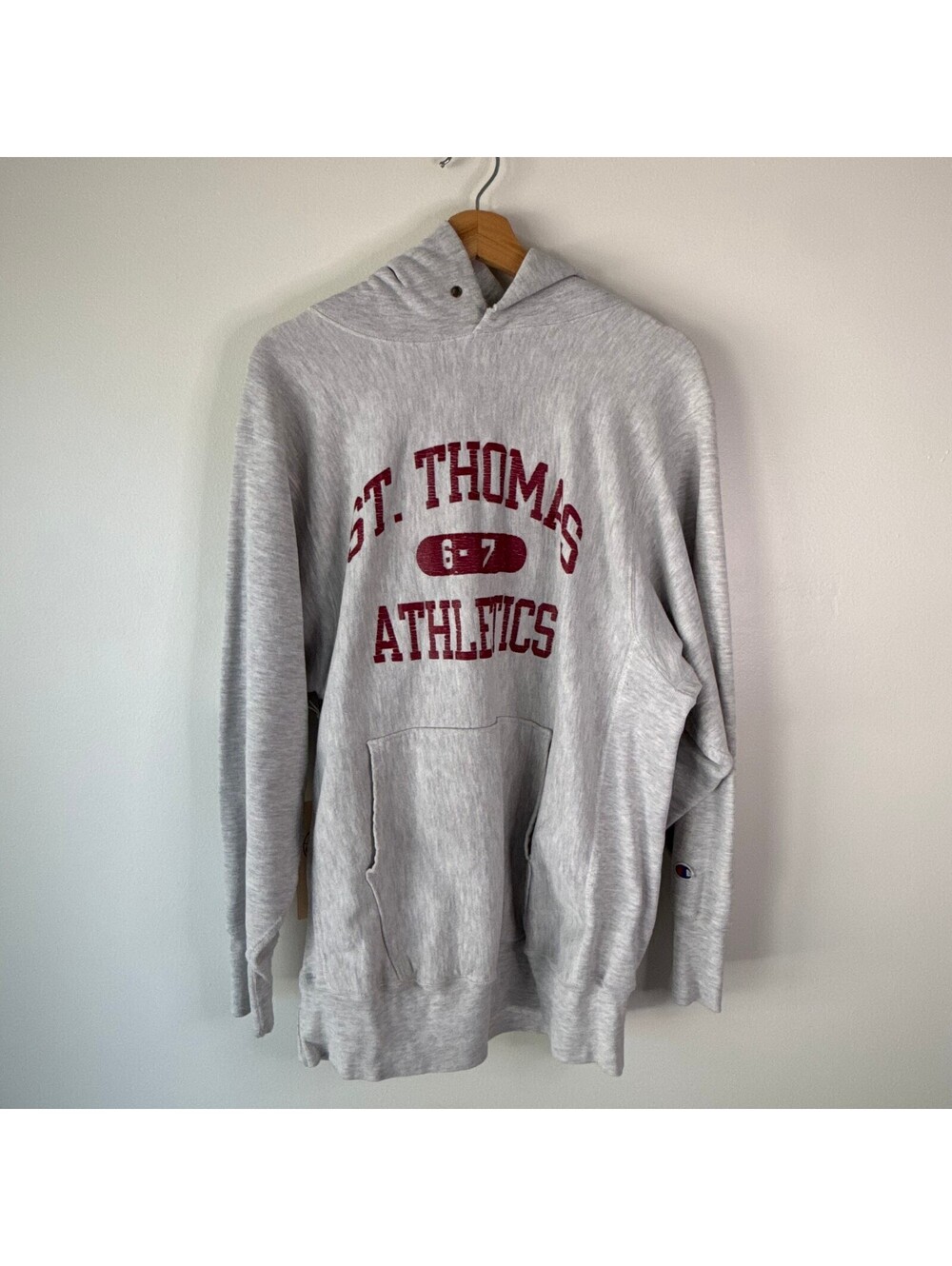Vintage 90s Champion Reverse Weave ST Thomas Athletics 67 Gray Hoodie XL